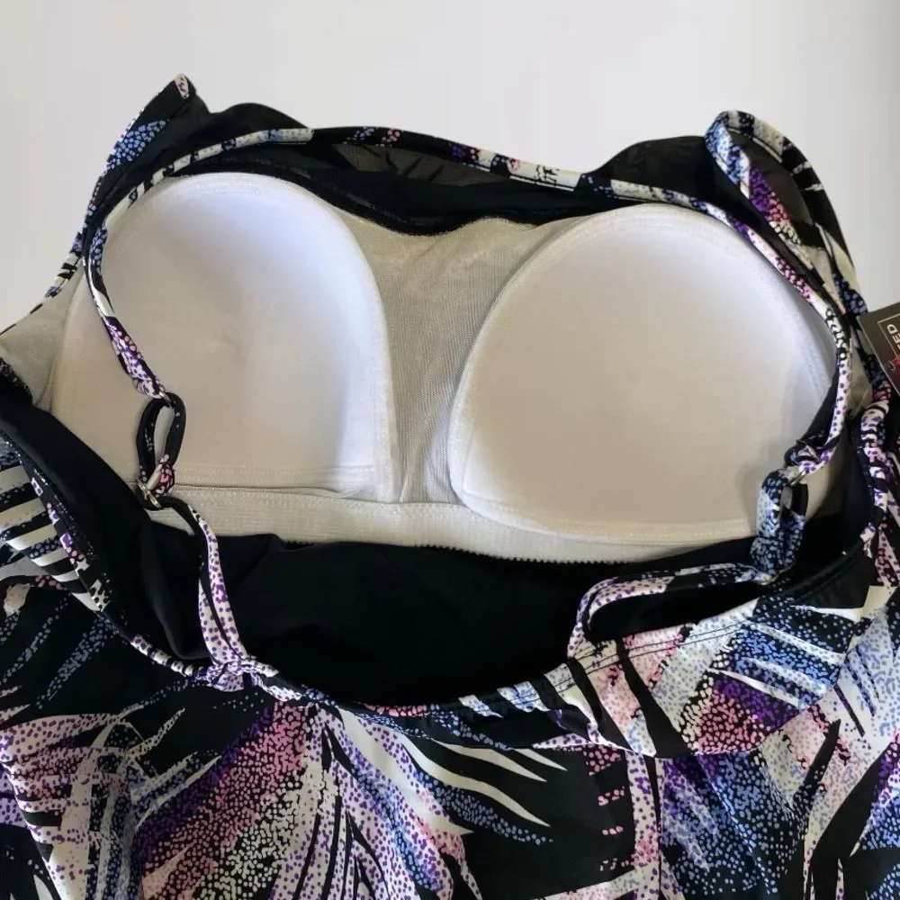 SWIM SOLUTIONS Swimdress NWT Shaping Slimming High Neck Purple Black Plus Sz 16 - Picture 6 of 13